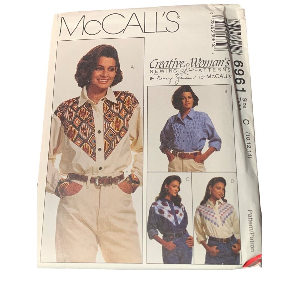 McCalls 6961 Sewing Patterns by Nancy Zieman Western Shirts - Size 10 12 14 1994